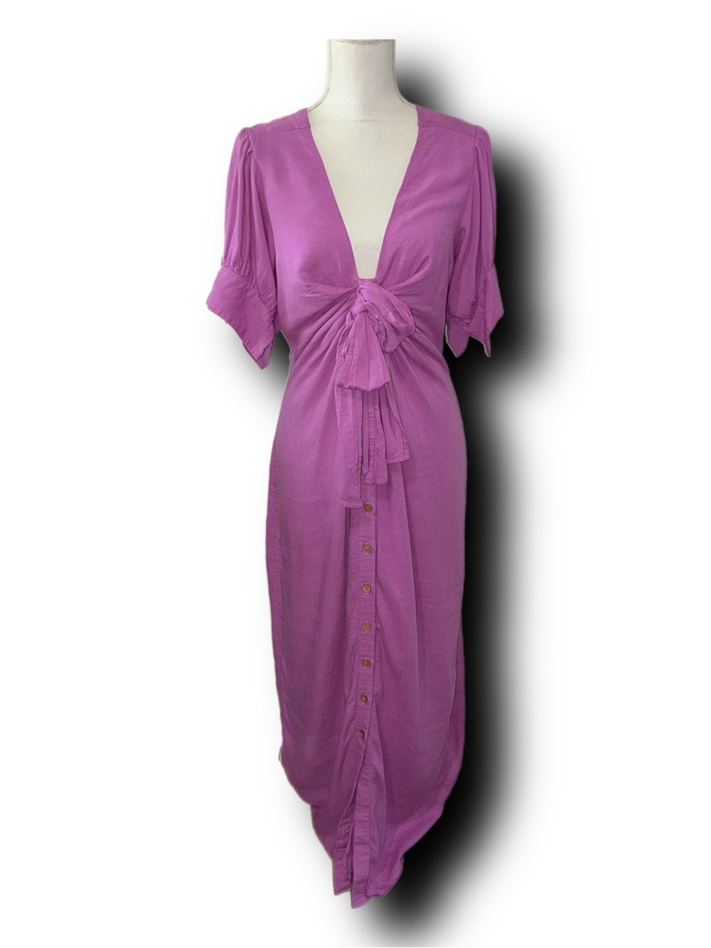 Free People Vintage Summer Linen Blend Midi Dress in Orchid - Picture 2 of 5